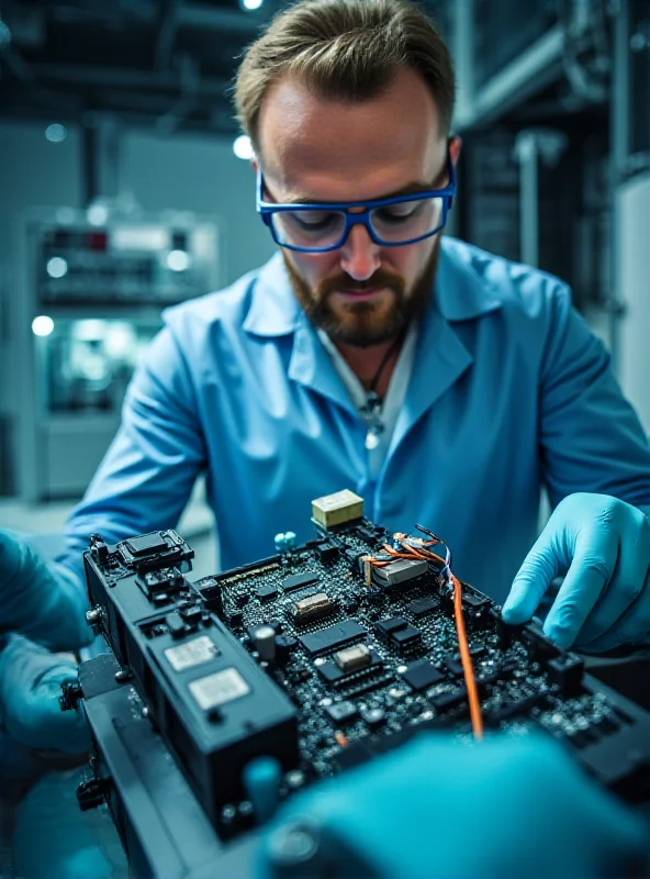 An engineer working on an electric car battery pack