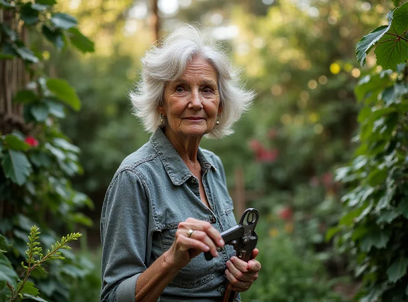 Helen Garner in her garden