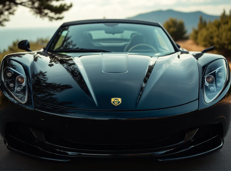 A close-up shot of the Lotus Emira Turbo SE, highlighting its sleek lines, luxurious interior, and the iconic Lotus badge. The lighting should emphasize the car's sporty and sophisticated design.