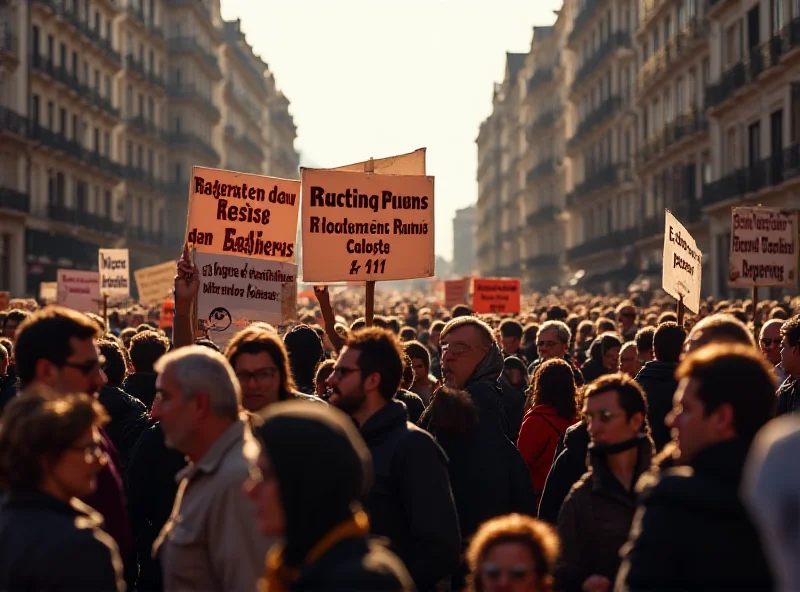 Protesters holding signs and banners in Madrid