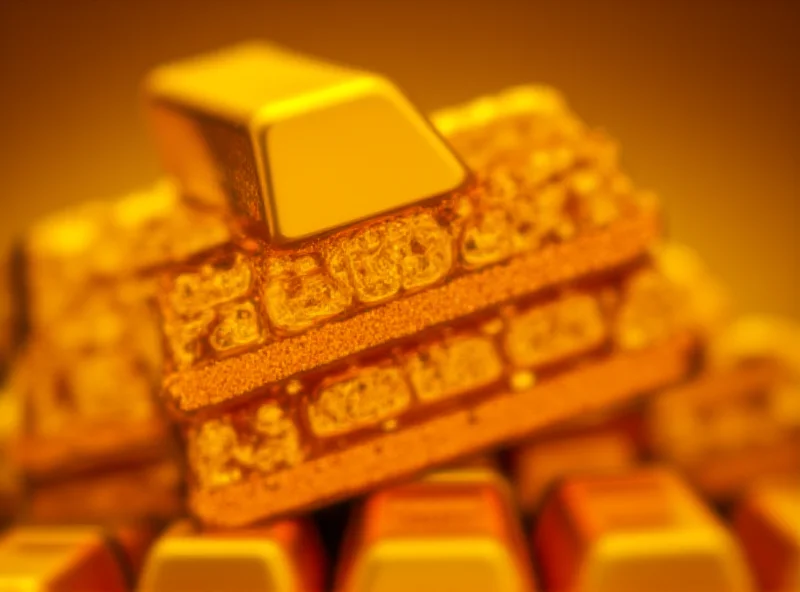 Close-up of gold bullion bars, reflecting light, symbolizing the precious metals market.