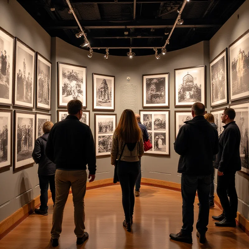 A display of photographs at the Türkiye's Centenary exhibition in Baku.