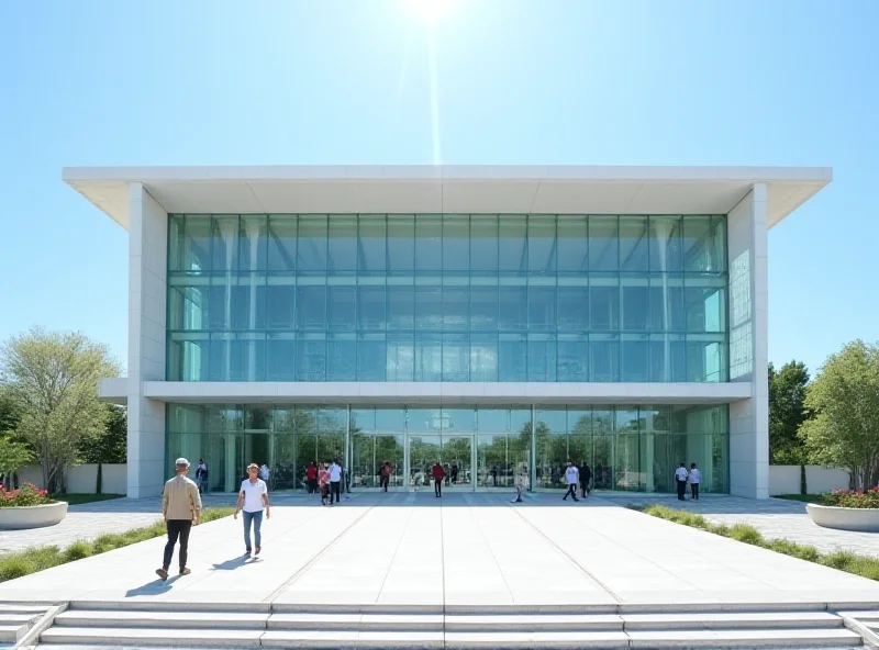 Exterior shot of the Baku Convention Center, modern architecture, sunny day