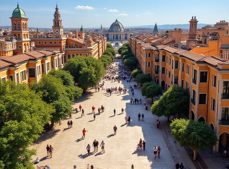 Aerial view of Plaza Espanya in Barcelona, showing pedestrian areas and surrounding buildings.
