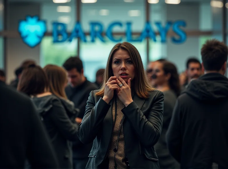 A crowded banking hall with frustrated customers waiting in line.