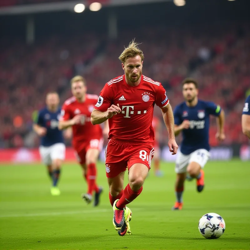 Joshua Kimmich in action for FC Bayern Munich, looking determined.