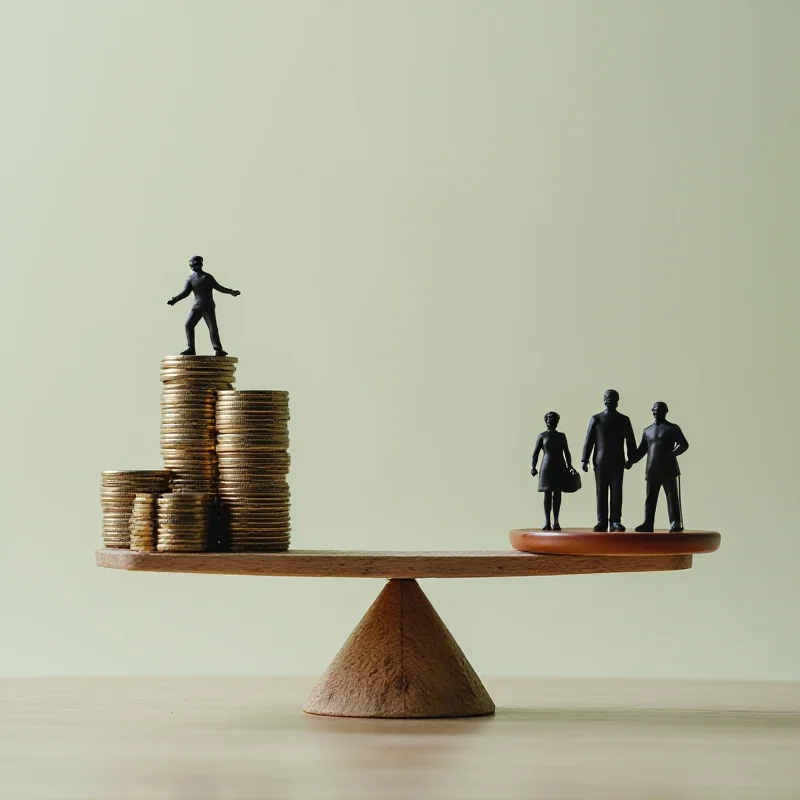 A scale balancing money and people, symbolizing the pension reform debate.