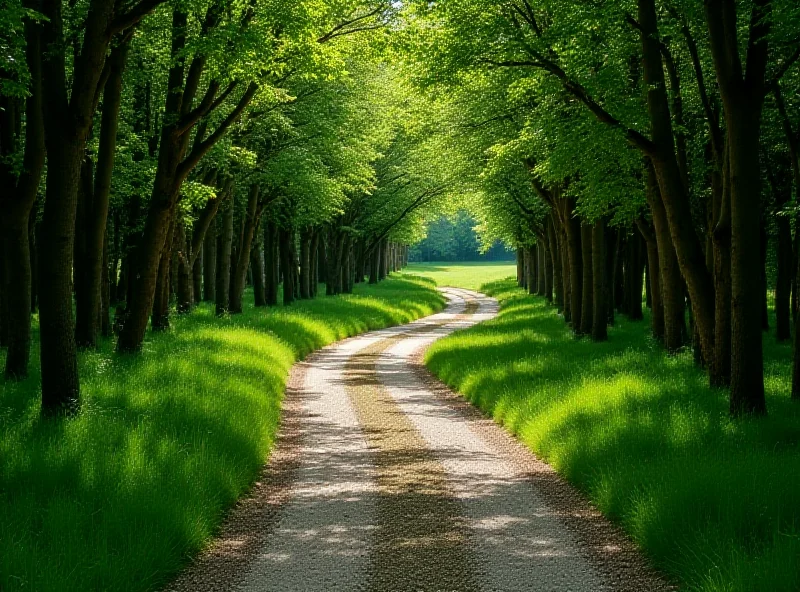 A winding path through a lush green landscape, representing a Greenway.