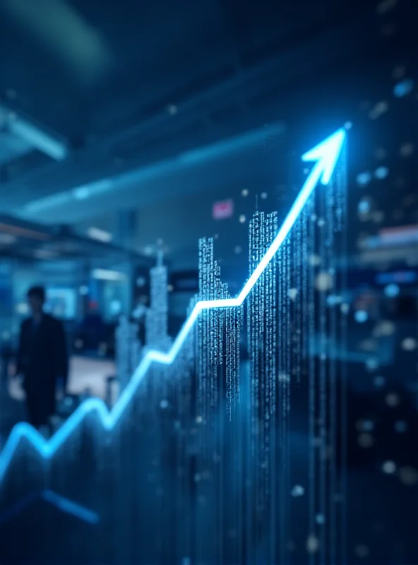 A graph trending upwards with blue-chip stock symbols superimposed.
