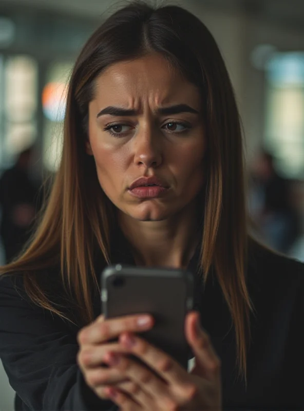A person looking worried, with a mobile phone in their hand.