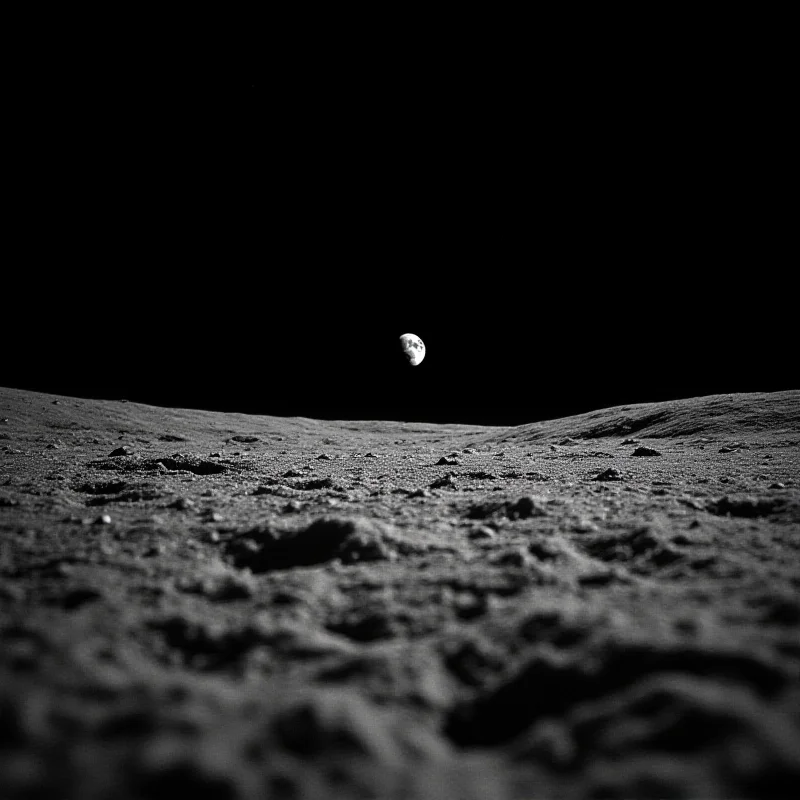 A wide, artistic shot of the moon's surface with the earth visible in the distance.