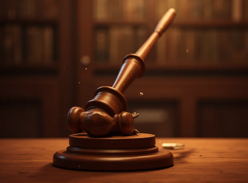 Illustration of a gavel hitting a sound block in a courtroom, representing legal proceedings.