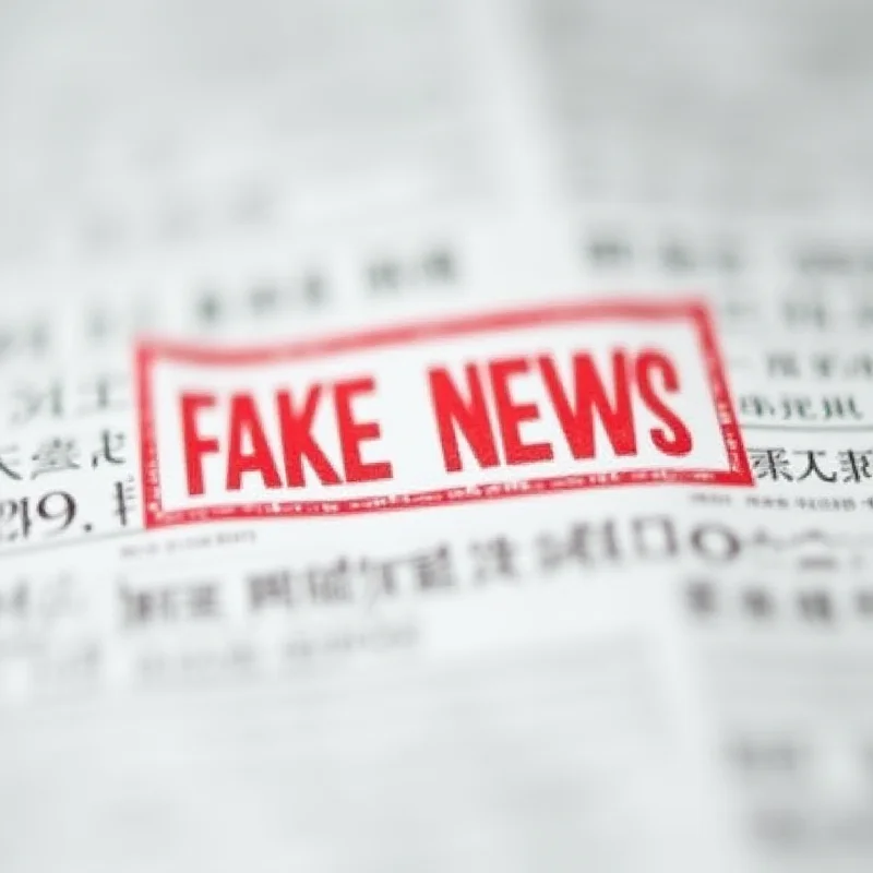 A close up of a news article with the word 'Fake News' stamped over it in red.