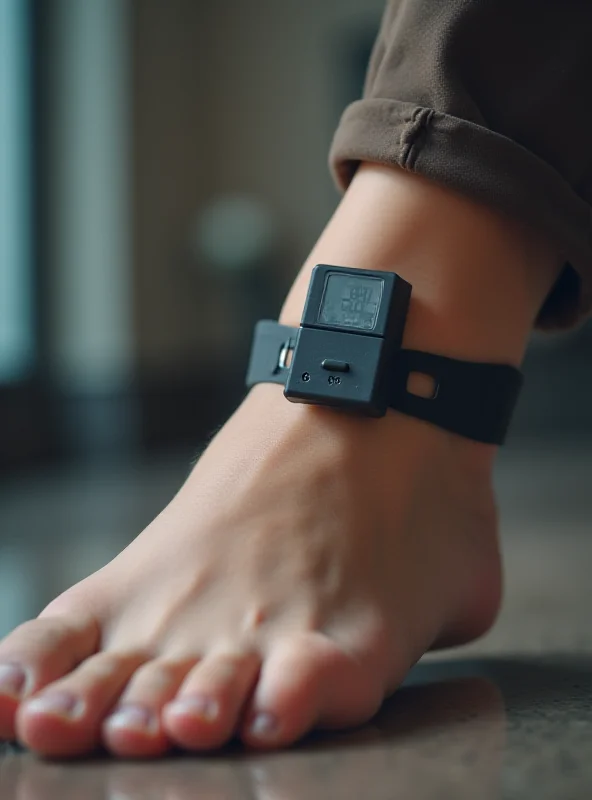An ankle bracelet with electronic monitoring equipment