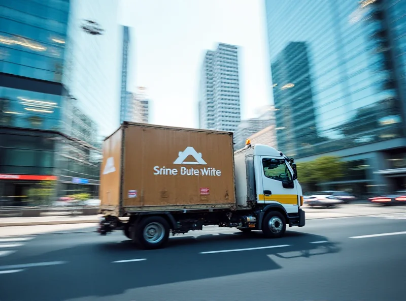 Delivery truck driving through a city street