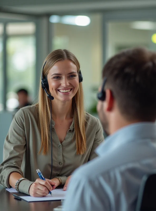 Customer service representative helping a customer on the phone
