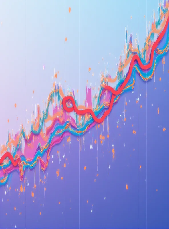 A stylized chart showing the price fluctuations of cryptocurrencies, with upward trending lines representing growth and coins like Ozak AI, ICP, and XRP visually highlighted.