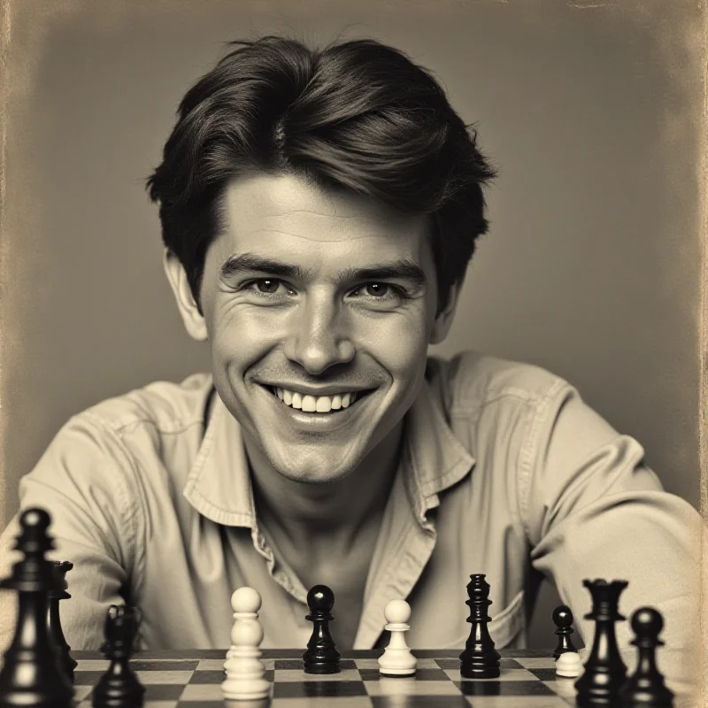 A younger Boris Spassky smiling and holding a chess piece.