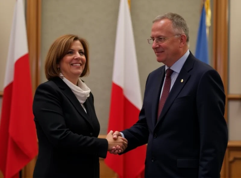 Jana Černochová and Robert Kaliňák shaking hands in Bratislava, with flags of Czechia and Slovakia in the background.