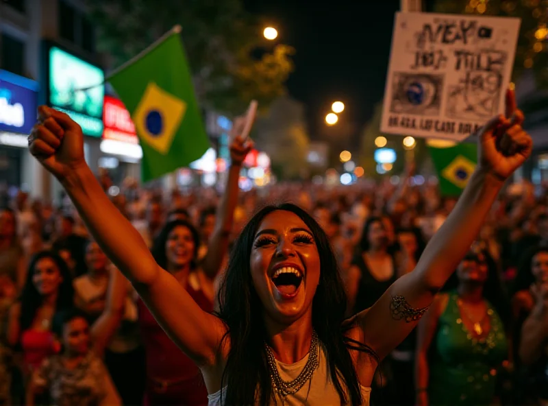 Crowds celebrating the Oscar win for 'I'm Still Here' during Carnival in Brazil.
