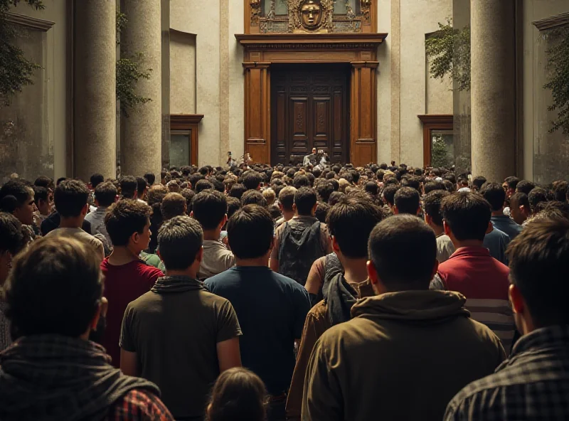 A photo of a courthouse in Brazil with a large crowd of people outside, suggesting a lack of access to justice.