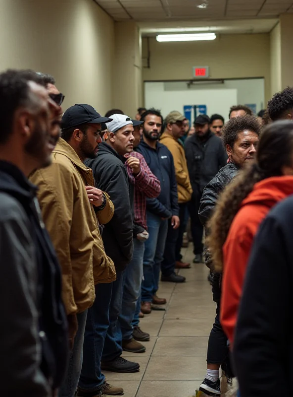 A diverse group of Brazilians waiting in line for food assistance, illustrating the need for affordable food.