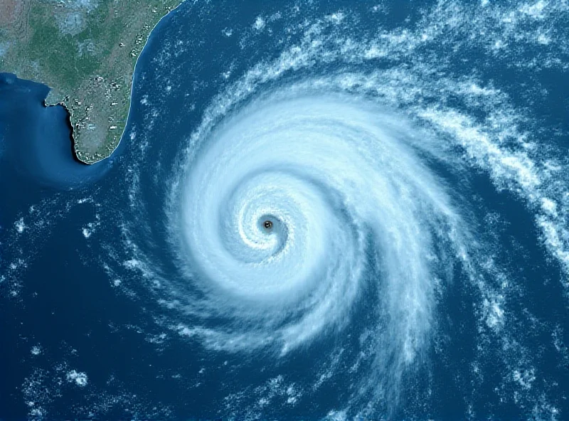 Satellite image of Tropical Cyclone Alfred approaching the coast of Queensland, Australia.