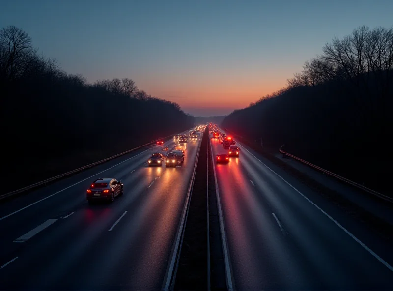 Image depicting the M4 motorway near Bristol at dusk, with emergency vehicles in the distance