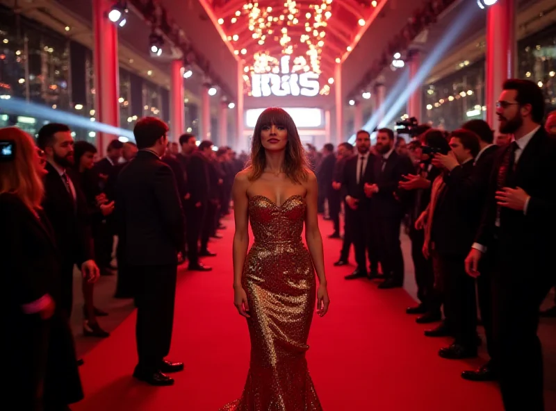 Photo of the Brit Awards 2025 red carpet with celebrities in glamorous and outrageous outfits.