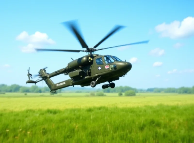 A British Army AH-64E Apache helicopter in flight.