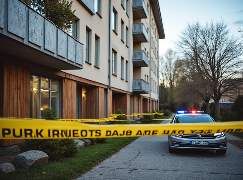 Exterior of a Brno apartment building with police tape across the entrance.