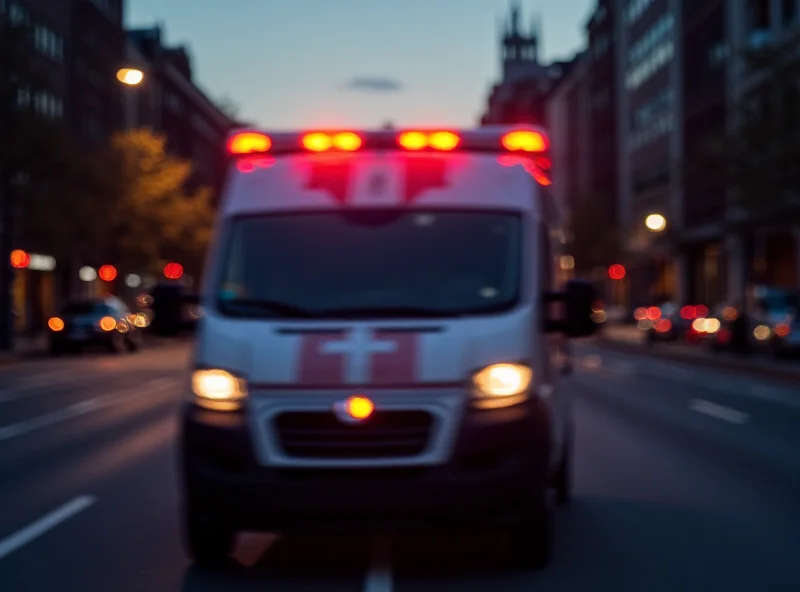 Ambulance parked on a city street, blurred background, representing the safe drug consumption program in Brno.
