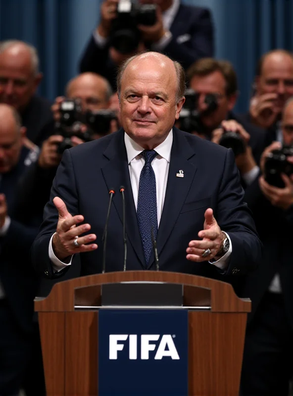 Image of the FIFA president giving a speech at a press conference.