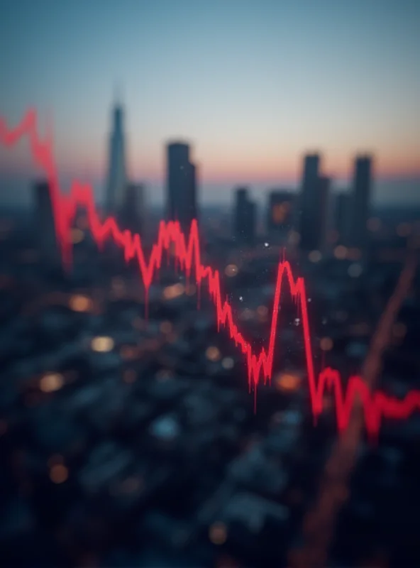 A graph showing a downward trend in business investments, with a cityscape in the background.
