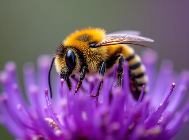Close up of a bumblebee on a purple flower.