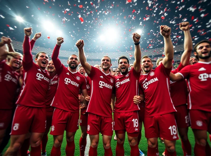 FC Bayern Munich team celebrating a victory on the field.
