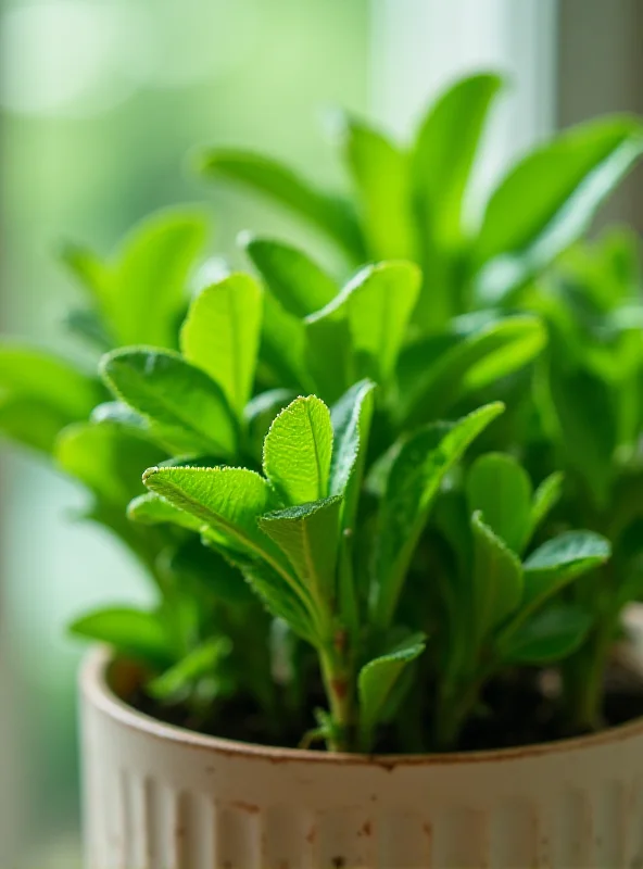 Close up of an indoor plant with healthy green leaves