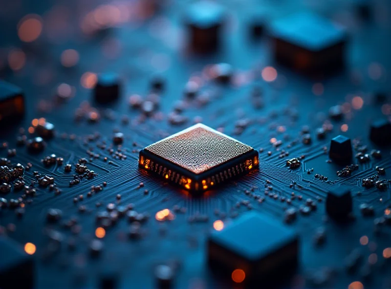 A close-up of a Broadcom AI chip on a circuit board, highlighting the complexity and innovation of AI technology.