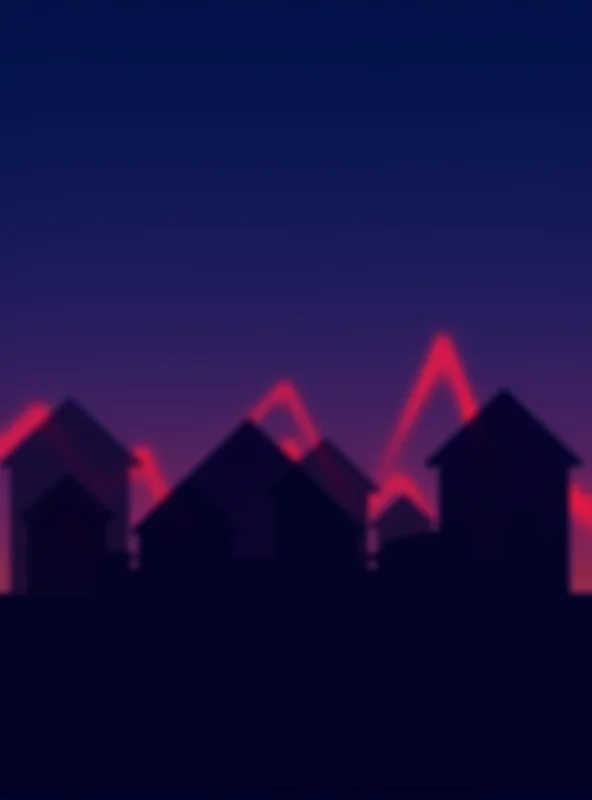 Silhouette of houses against a backdrop of rising graph lines