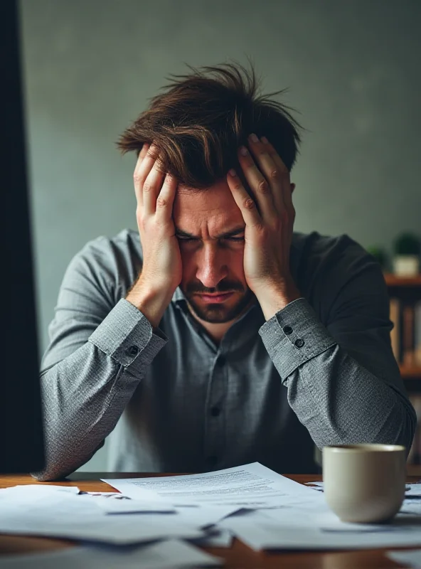 A person looking stressed at their computer while reading an email.