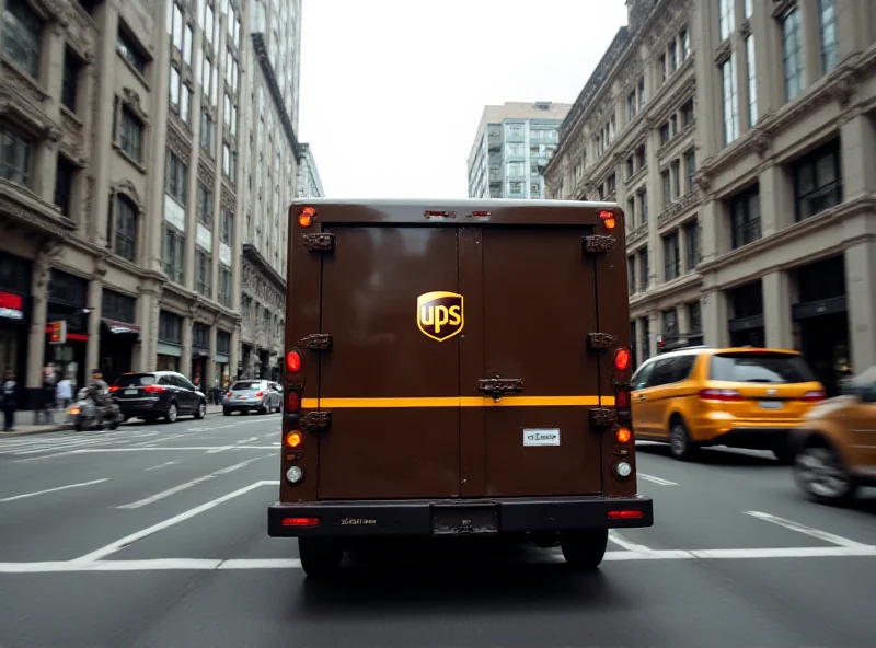 A UPS delivery truck on a city street, delivering packages.