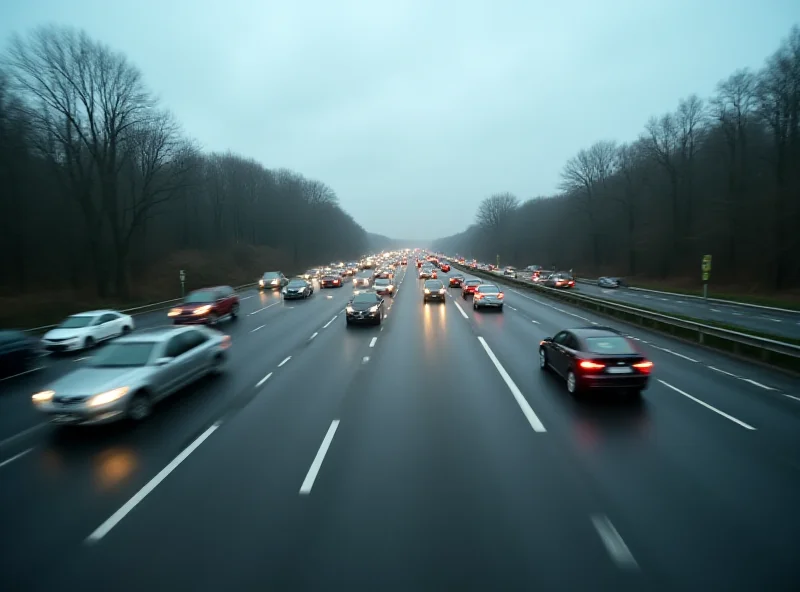 A car driving on a smart motorway with the hard shoulder open to traffic.