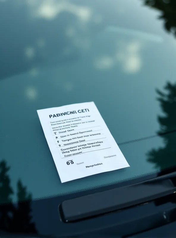A close-up of a parking ticket on a car windshield.