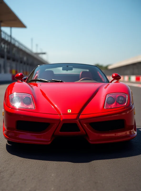 A gleaming red Ferrari F50 parked on a racetrack, showcasing its aerodynamic design