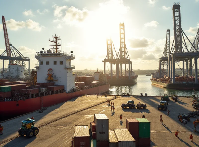 A busy port in Negros Occidental, Philippines, with cargo ships and cranes, symbolizing the importance of efficient port operations for the local economy.