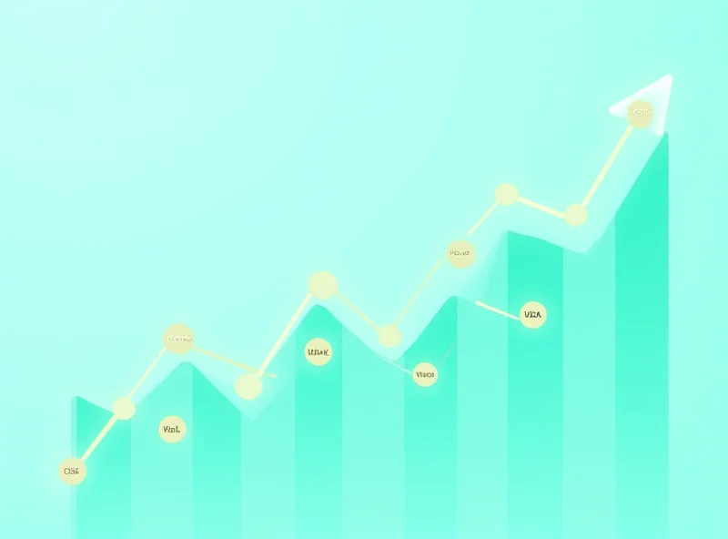 A stylized stock chart showing various financial stocks trending upwards, including Visa and Bank of America, representing positive market performance.