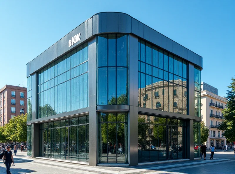 Exterior view of a modern bank building in Spain during a sunny day.