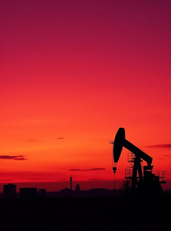 A pumpjack silhouette against a sunset sky.