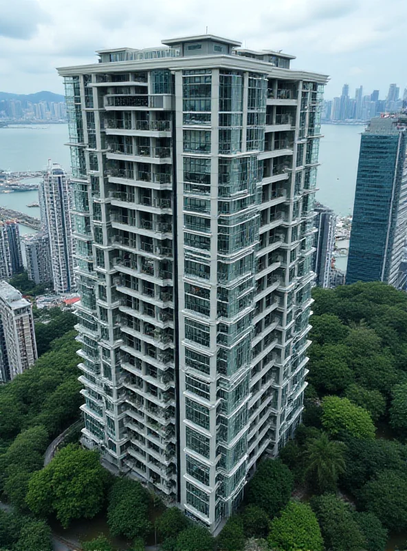 Modern apartment building in Hong Kong with many balconies