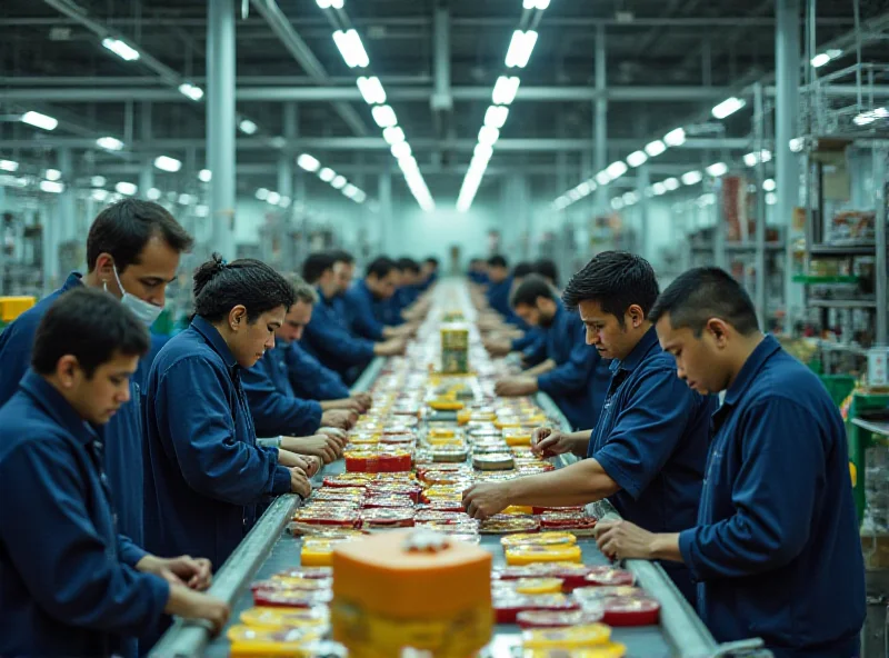 A bustling factory floor in Mexico with workers assembling products.